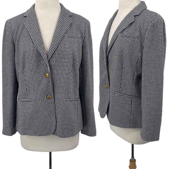 Talbots Blazer Single Breasted Button Down Houndstooth Black & White Womens 16P - Picture 1 of 10